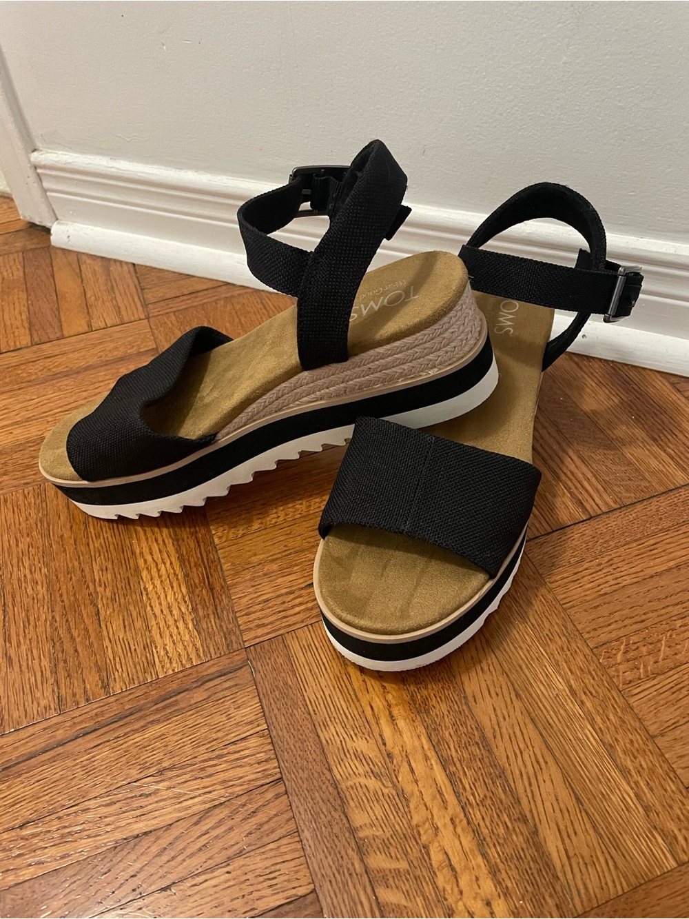 TOMS Black Diana Wedge Platform Sandals